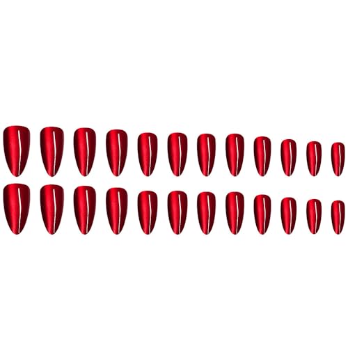24 Pcs Spring Red Press on Nails Short Almond - YEFIUO Cat's Eye Nail Tips Acrylic Nail Kit Fake Nails Press ons French Glue on Nails Short Nail Art Full Cover Glitter False Nails for Women - Image 8