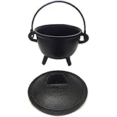 New Age Imports, Inc. Cast Iron Cauldron w/handle & lid, ideal for smudging, incense burning, ritual purpose, decoration, halloween decoration, candle holder, etc. (Pot Style 4