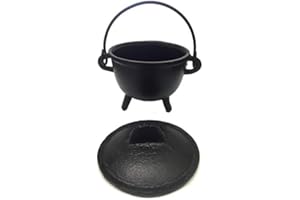 New Age Imports, Inc. Cast Iron Cauldron w/handle & lid, ideal for smudging, incense burning, ritual purpose, decoration, halloween decoration, candle holder, etc. (Pot Style 4" Dia (BR90))