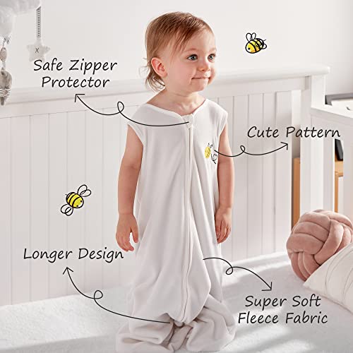 DAYSU Micro Fleece Baby Sleep Sack, Baby Sleeping Bag Sleeveless with Two-Way Zipper, Sleep Sack for Baby Unisex 12-18 Months, 1 Pack, Off-white Bee