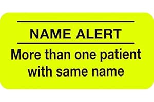 Name Alert Label for Duplicate Patient Name Safety 2” x 1” Yellow Black Text Doctor Stuff 252 Stickers/Pack Permanent Adhesive for Medical Charts and Folders
