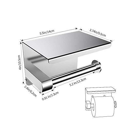 Portarrollos para Papel Higiénico, portarrollos baño adhesivo, Acero inoxidable SUS304, Porta Rollos de Papel Higienico con el Teléfono Móvil Estante de Almacenamiento (Plata) (Plata1)