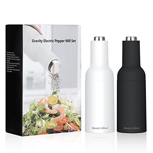 Automatic Gravity Salt and Pepper Grinder Set, 2 Pack Electric Ceramic