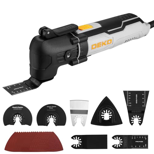 DEKOPRO Oscillating Multifunction Tool 300 W: 15000-22000 RPM, Replacement without Tools, 6 Speed, 3° Oscillation Angle, for Cutting, Sanding, Scraping, Sawing