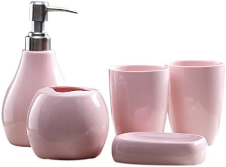 Home Monopoly Grade Ceramic Wash Bathroom Suite Five Pieces Combination Of Solid Ice Jade Porcelain Cups Kit-Pink 5 Sets