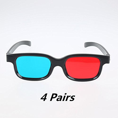 Adult Red Blue/ Cyan 3D Vision Glasses,Anaglyph 3D Glasses Black for 3D Movies&Games – 4 Pairs Family Pack