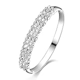 Menton Ezil "Love Kniter" Weave 18K White Gold CZ Diamonds Hollow Out 7 Inches Bangle Bracelet Women Jewelry Gift For Her