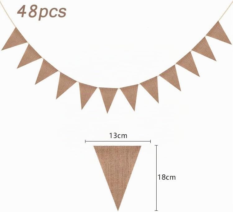Dahi Jute Bunting, 15 Metres/48 Pieces Triangle Flags, Jute Bunting, Vintage Banner, Indoor and Outdoor Decoration – Brown