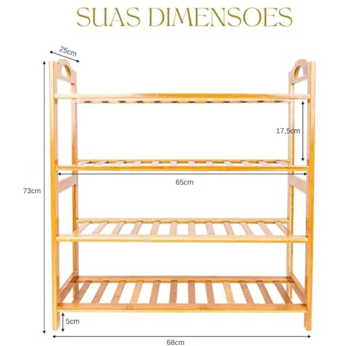 Sapateira Orgazinadora Quatro Andares Bambu Reforçada Quarto Hall de Entrada Premium