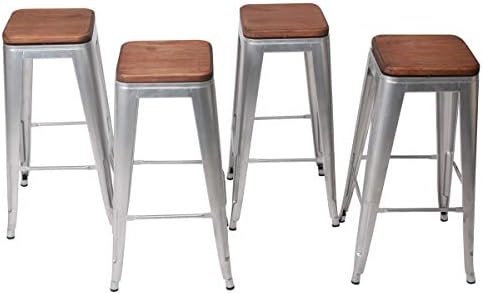 HAOBO Home Modern Industrial Metal Stool [Set of 4] Stackable for Indoor/Outdoor Dining Chair (30", Swivel Silver Backless)