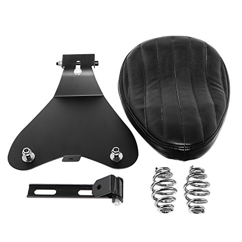 Senkauto Black 3" Leather Solo Seat with Spring Bracket Kit for Harley Davidson Sportster XL 1200 883 48 Chopper Bobber Seats Yamaha Kawasaki Custom (Seat w/Bracket, Type B)