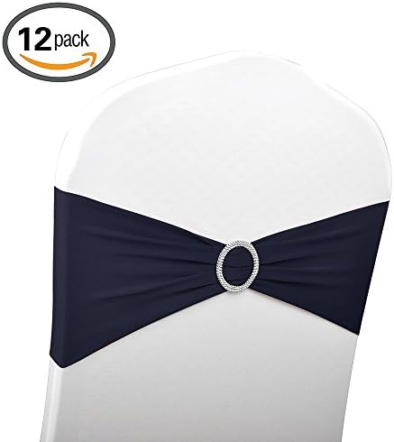 12pcs Stretch Wedding Chair Sashes with Buckles Slider Sashes Bows Chair Bands for Wedding Banquet Party Decorations 10 Colors by Yichuang (Navy)