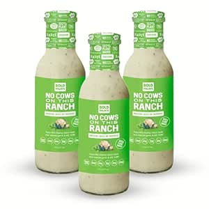 Bold Palate No Cows On This Ranch Vegan Salad Dressing, Sauce, Marinade, 100% Plant Based, Non-Allergen with No Added Sugar, No Soy, 8 oz., 3 Pack