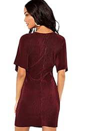 Romwe vestido de fiesta de manga corta con nudo torcido y cintura alta, ajustado