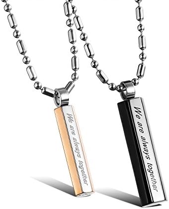 His &amp; Hers Matching Titanium Stainless Steel Couple "We Are Always Together" Pendant Necklaces (One Pair)