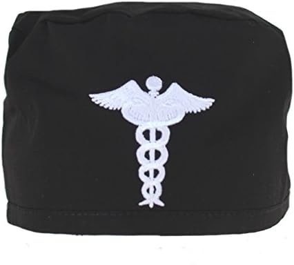 HiphopvilleBlack & White Physicians Symbol Caduceus Scrub Cap with Adjustable tie