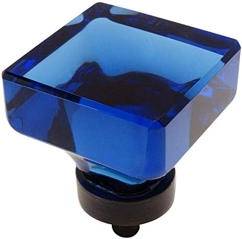 5 Pack - Cosmas 6377ORB-BL Oil Rubbed Bronze Cabinet Hardware Square Knob with Blue Glass - 1-3/8" Square