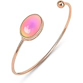 FUN JEWELS Rose Gold Mood Bracelet Oval Color Change Crystal Stone Open Cuff Wrap Stackable Bangle Gifts for Women