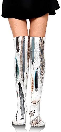 Hizhogqul Western Feather Setting Pigmented Bird Body Parts Growth Nature Art Design Women's Fashion Over The Knee High Socks (60cm)