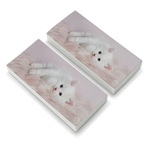 Persian Cat White Kitten Fluffy Furry Blanket Eraser Set of 2