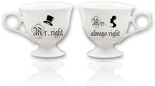 Bone China Couple Mug Mr Right and Mrs Always Right Teacup Set Vintage