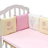 Hengfey Cotton Breathable Baby Crib Bumpers 6 PCS Pink Flower