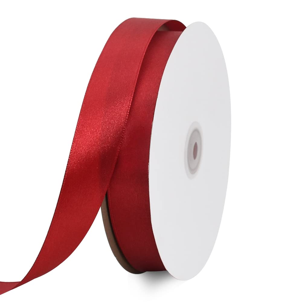 TONIFUL 25mm X 91m Claret Red Satin Ribbon Wide Solid Fabric Ribbons Roll for Valentine's Day Gift Wrapping Invitation Cards Floral Bouquet Crafts Wedding Party Decoration(1 Inch x 100yds,Claret Red)