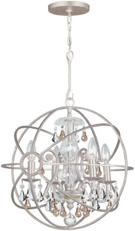 Crystorama 9025-OS-GS-MWP Solaris - Four Light Mini Chandelier in Minimalist Style - 17 Inches Wide by 18.75 Inches High, Crystal Style Options: Golden Teak and Clear Majestic Wood Polished