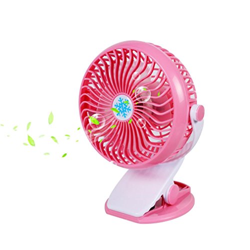 Ikevan 360° Portable Fan,Portable Mini Table Fan USB Power Clip On Desk Cooling For Baby Stroller and Car,4 Colors (Pink)
