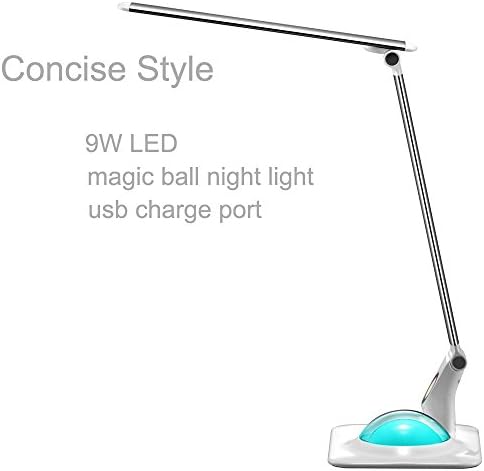 9W LED Desk Lamp,Eye Protection LED Table Light,Touch Dimmable LED Reading Lamp Built With 5V/1A USB Charge Port,256 Colors Night Light, Big Size,Foldable And Small Room Needed,Aluminum Alloy (Silver)