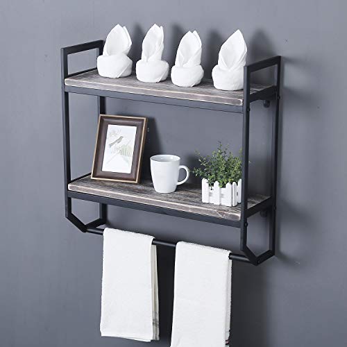 Bathroom Shelves Wall Mounted,2 Layer Bathroom Shelf with Towel Bar