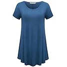 JollieLovin Women's Short Sleeve Loose Fit Flare Hem T Shirt Tunic Top (Steel Blue, 3X)