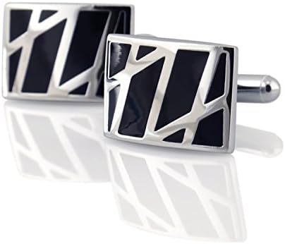 Insten Patterned Black and Silver Rectangle Cufflinks