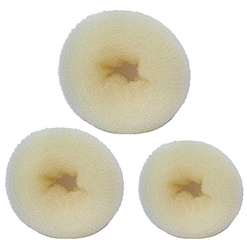 HugeStore Women Ladies 3 Pcs Hair Bun Donut Maker Doughnut Shaper Bun Ring Beige