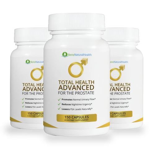 Ben's Natural Health Total Health Advanced, Prostate Support Supplement with 29 Ingredients Beta‑Sitosterol, Vitamins C, D, E, Zinc, Pygeum, Turmeric, Holy Basil, 450 Capsules, 3 Pack
