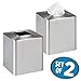 MetroDecor mDesign Facial Tissue Box Cover/Holder for Bathroom Vanity Countertops - Pack of 2, Brushed Stainless Steel
