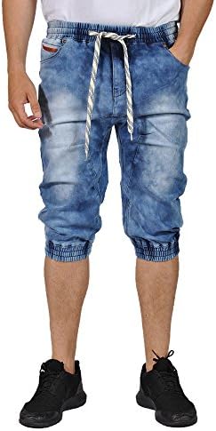 Doce Jeans Mens Denim Elastic Waist Cuffed Bottom Capri