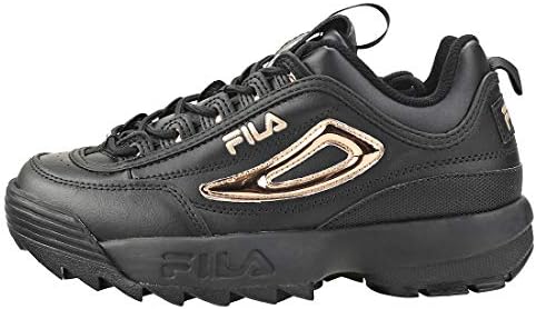 black and rose gold fila trainers