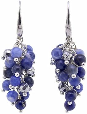 MOSNOS Handmade Faceted Silver Hematite Natural Gemstone Wrapped Earrings, Girls Gift Jewelry (Sodalite)
