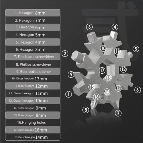 Schneeflocken-Multi-Werkzeug, 18-in-1 Schneeflocken Multi-Tool Edelstahl Schneeflocke handliches Werkzeug, im Freien Camping tragbare Flaschenöffner Flachschraubendreher Kit Schraubenschlüssel