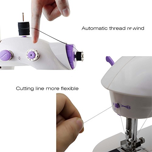 Portable Sewing, Amado Portable Sewing Double Speed Mini Sewing Machine White and Purple Design