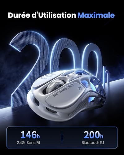GravaStar Mercury M1 Pro Wireless Gaming Mouse, PAW3395 Ultralight Magnesium Gamer Mouse with Hollow Design, 26000 DPI, 4K Polling Rate, 2.4G/BT/USB-C, RGB & 5 Programmable Buttons - Gradient Black
