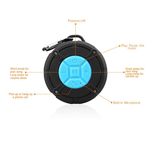 Tsumbay Waterproof Wireless Shower Speakers Portable Speaker with IPX7, Suction Cup, Speakers Buit-in Micphone for Bathroom, Shower, Boat, Pool, Beach, Kitchen, Car, Outdoor --Blue