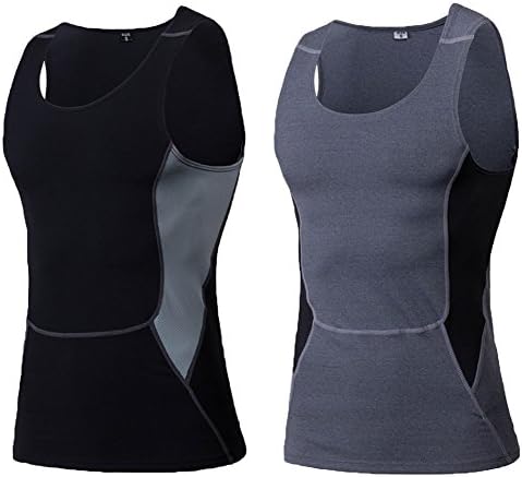Shimmery Mens 2 Pack Tight Breathable Sport Vest Fitness Athletic Tank Top Black/Heather Grey XL