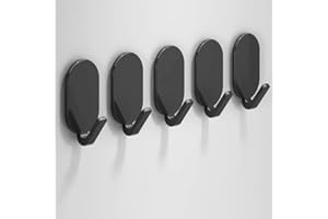 5pcs Adhesive Wall Hooks, No Drilling Needed, Plastic Hooks for Utensils, Towels, etc., Bathroom Storage, Effortlessly Hang T