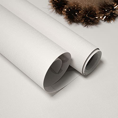 Cream White Faux Grasscloth Peel and Stick Wallpaper Fabric Self