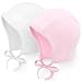 HappyTree 2 Pack Baby Hat Bonnet Soft 100% Combed Cotton Toddler Infant Beanie Pilot Caps, White + Light Pink, Large
