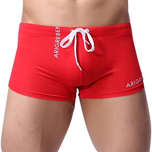 Bokeley Mens Swim Trunks, Swim Short Men Boxer Briefs Swimming Pants Swimwear (L, Red) - Thumbnail 3