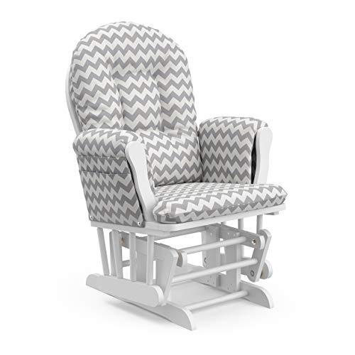 Storkcraft Premium Hoop Glider And Ottoman (White Base, Gray Chevron