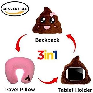 3 in 1 Emoji Pillow iPad Holder Backpack Travel Neck Pillow Smiley Emoticon Cushion Stuffed Soft Plush Toy (3in1 PINKPOOP)